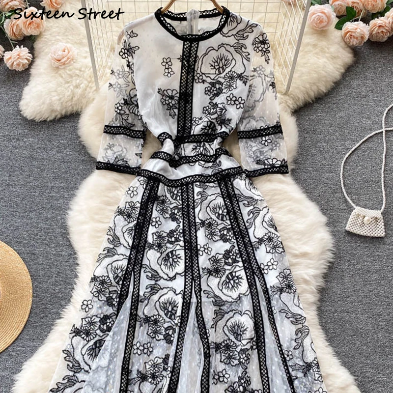 Женское кружевное платье с цветочной вышивкой, элегантное винтажное платье макси с круглым вырезом и рукавом три четверти для вечеринки
Женское кружевное платье с цветочной вышивкой, элегантное винтажное платье макси с круглым вырезом и рукавом три четверти для вечеринки