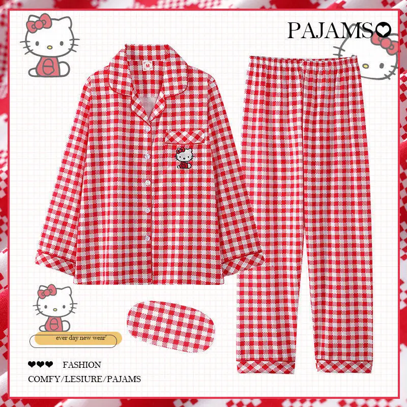 Sanrio Hello Kitty Pajamas Women Kawaii Spring Autumn Pure Cotton Long-Sleeved Trousers Pajamas Cartoon Red Plaid Home Wear
Sanrio Hello Kitty Pajamas Women Kawaii Spring Autumn Pure Cotton Long-Sleeved Trousers Pajamas Cartoon Red Plaid Home Wear