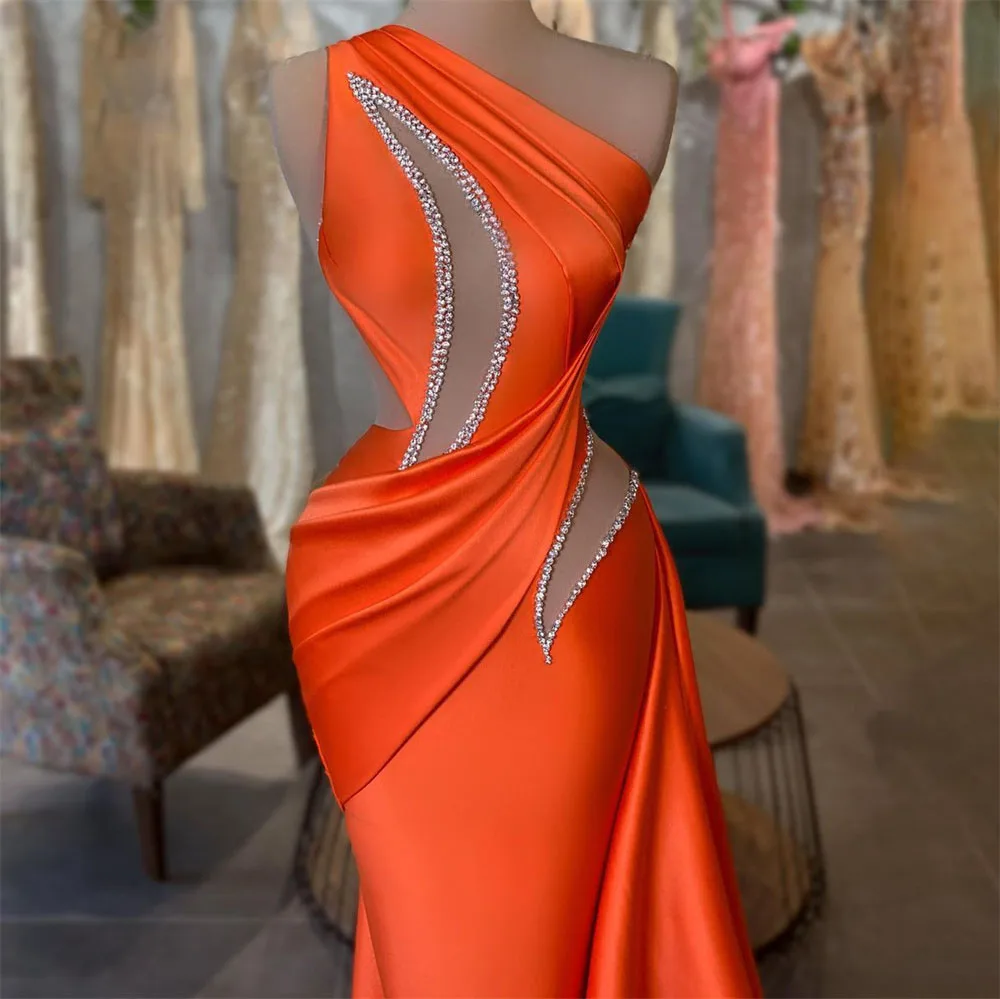 

Сказочное оранжевое вечернее платье-русалка, облегающее платье с бисером, открытыми плечами и рюшами, деловые платья для выпускного вечера, плиссированное платье знаменитости с Боковым Разрезом