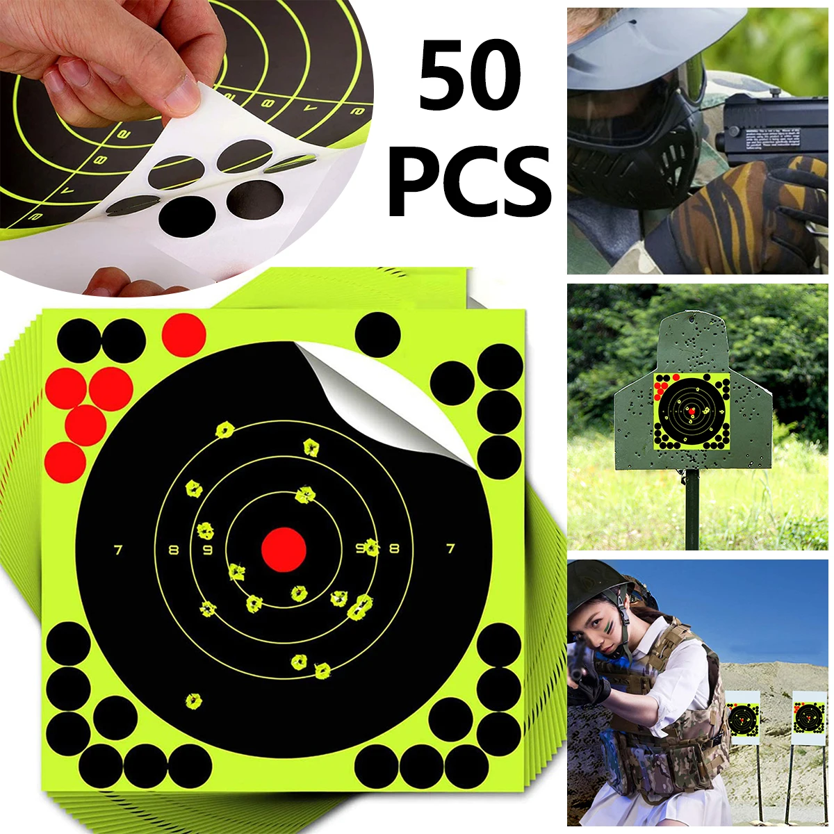 L 50Pcs Targets 8 Inch Round Targets Stickers Target Training Practice Adhesive Paper Black and Fluorescent Green PVC Adhesive
L 50Pcs Targets 8 Inch Round Targets Stickers Target Training Practice Adhesive Paper Black and Fluorescent Green PVC Adhesive