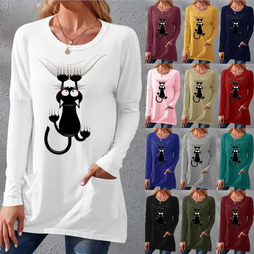 2022 European and American Autumn and Winter New Pocket Round Neck T-shirt Printing Loose Long-sleeved Women's Dress
2022 European and American Autumn and Winter New Pocket Round Neck T-shirt Printing Loose Long-sleeved Women's Dress