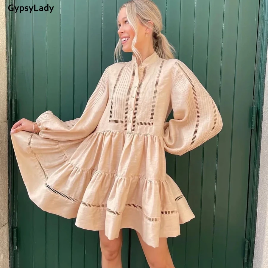 GypsyLady Beige Hollow Out Mini Dress Autumn Chic Cotton & Linen Boho Dress Vintage Women Long Lantern Sleeve Ruffles Dresses
GypsyLady Beige Hollow Out Mini Dress Autumn Chic Cotton & Linen Boho Dress Vintage Women Long Lantern Sleeve Ruffles Dresses