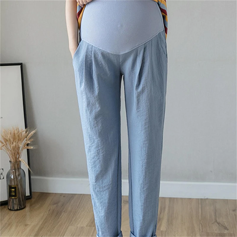 

Maternity Pants Adjustable Waist Loose Pant Casual Outside Wear Nine Points Wide Leg Belly Support Leggings Summer Pregnant Pant