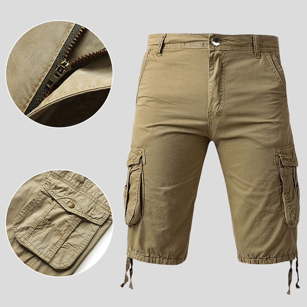 

Men Shorts Casual Active Cargo Belted Pants Multi Pockets Working Army Tactical Bottoms Male Flap Pockets Jogger Shorts Summer