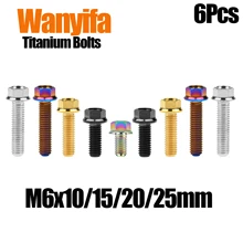 Wanyifa Titanium Bolts M6x10/15/20/25mm Flange Head Hex Sleeve Bicycle Fixed Screws For MTB Part Bike Handlebar 6Pcs