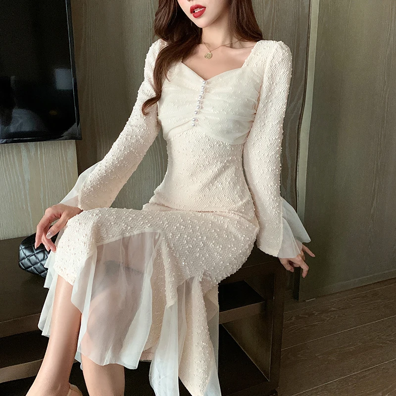 Autumn Fashion Temperament Bottoming with French Long-sleeved Temperament Sexy Slim Slimming Fishtail Dress Women's Clothing
Autumn Fashion Temperament Bottoming with French Long-sleeved Temperament Sexy Slim Slimming Fishtail Dress Women's Clothing
