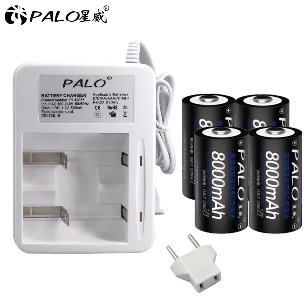NEW2023 PALO 1-8 pcs D size rechargeable battery type D LR20 battery 1.2V NI-MH rechargeable D battery 8000mAh R20 Rechargeable
NEW2023 PALO 1-8 pcs D size rechargeable battery type D LR20 battery 1.2V NI-MH rechargeable D battery 8000mAh R20 Rechargeable