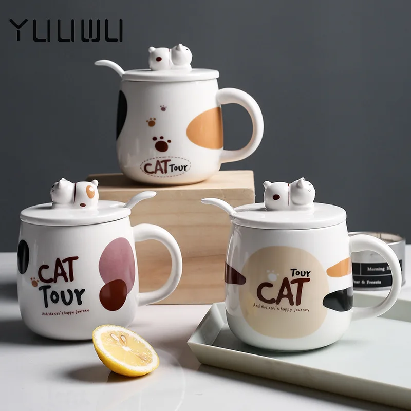 

Креативные кружки с милым котом, кофейная кружка, креативная чашка для кофе, молока, чая, чашки, керамическая кофейная фарфоровая чайная чаш...