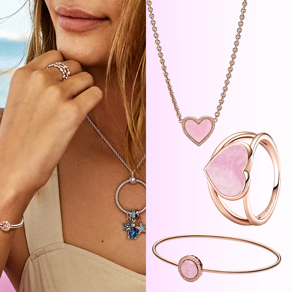 New Women's Jewelry Pink Heart Bracelet for Original Pandora DIY Charm Beaded 925 Sterling Silver Necklace Ring Bracelet Set
New Women's Jewelry Pink Heart Bracelet for Original Pandora DIY Charm Beaded 925 Sterling Silver Necklace Ring Bracelet Set