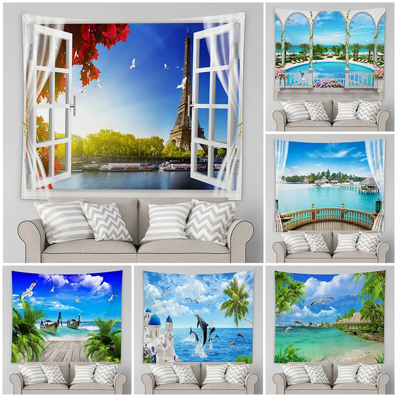 Floral Blue Seaside Window Landscape Scenery Wall Tapestry Home Living Room Hanging Background Decor Cloth
Floral Blue Seaside Window Landscape Scenery Wall Tapestry Home Living Room Hanging Background Decor Cloth