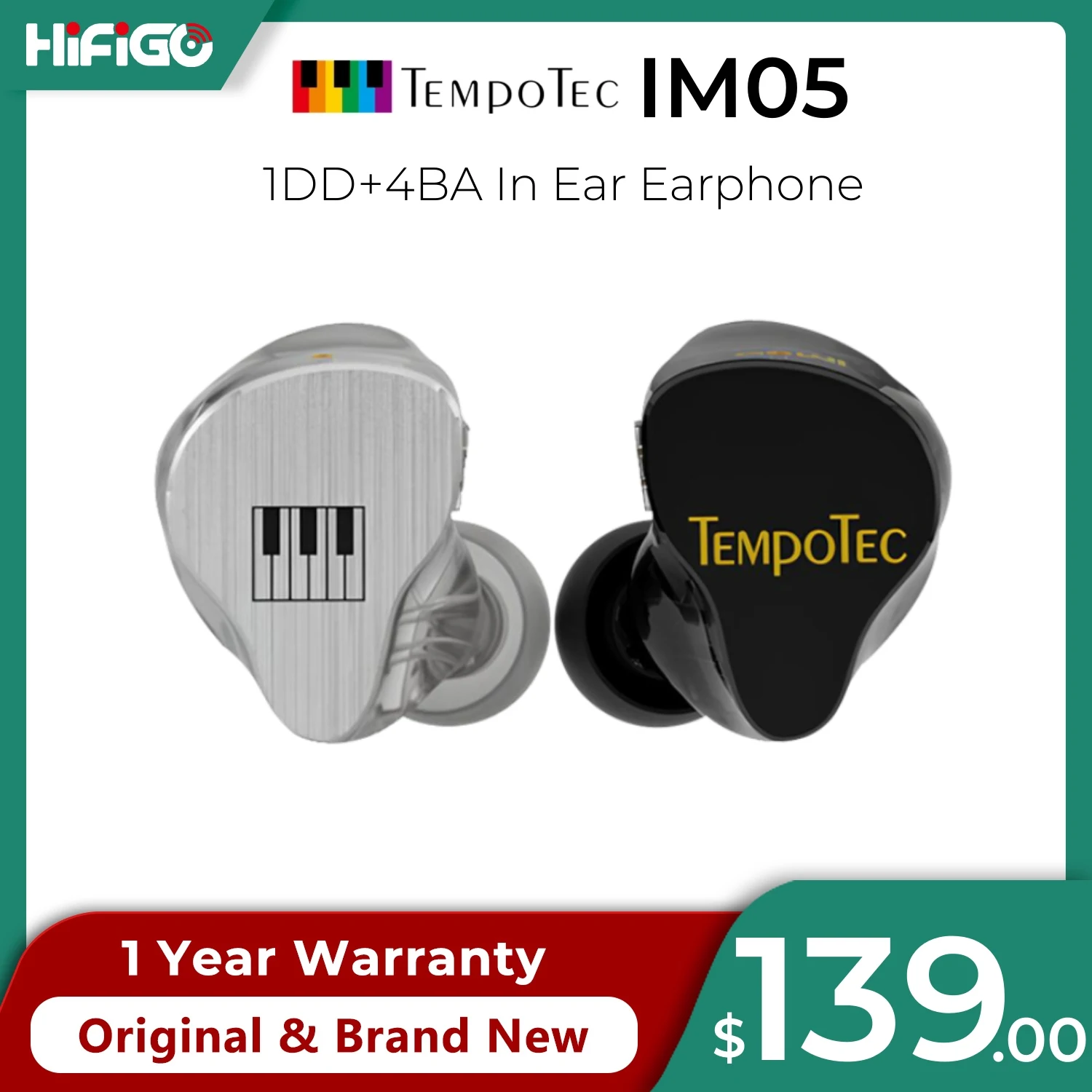 

Проводные гибридные наушники-вкладыши TempoTec IM05 1DD + 4BA, Hi-Fi наушники с 2-контактным разъемом 0,78, со съемным кабелем, 3,5 мм, 1 шт.