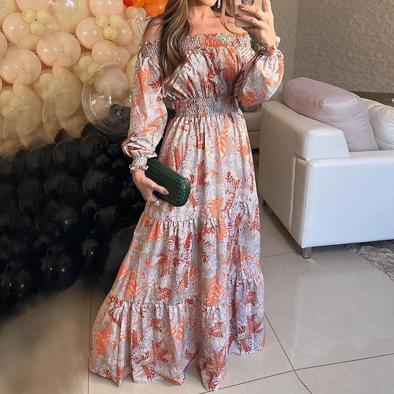 Ellafads Women Maxi Dress One Shoulder Leaf Print Full Lantern Sleeve Casual Elegant Long Dresses High Streetwear
Ellafads Women Maxi Dress One Shoulder Leaf Print Full Lantern Sleeve Casual Elegant Long Dresses High Streetwear