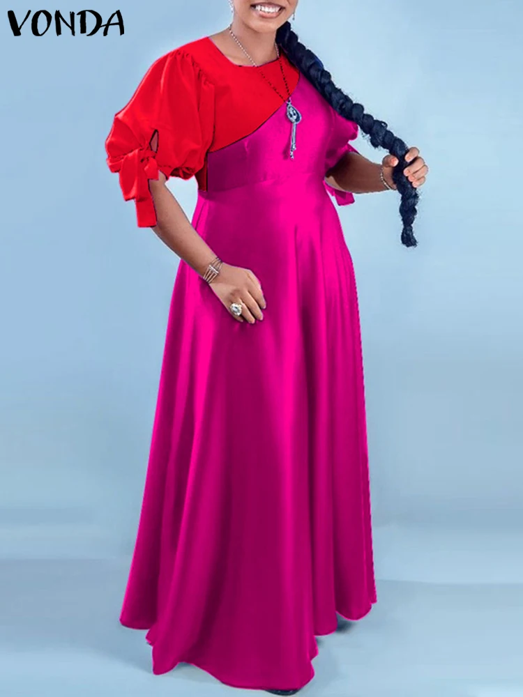 Summer Puff Sleeve Satin Dress VONDA Elegant Long Dress 2022 Casual Color Patchwork Maxi Long Sundress Loose Bohemian Party Robe
Summer Puff Sleeve Satin Dress VONDA Elegant Long Dress 2022 Casual Color Patchwork Maxi Long Sundress Loose Bohemian Party Robe