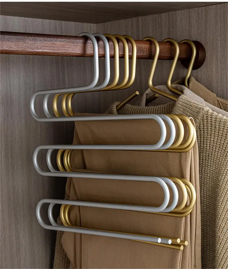 Household Space Aluminum Five-Layer Pants Rack Wardrobe Storage Artifacts S-Type Pants Hanging Thick No Trace To Save Space
Household Space Aluminum Five-Layer Pants Rack Wardrobe Storage Artifacts S-Type Pants Hanging Thick No Trace To Save Space