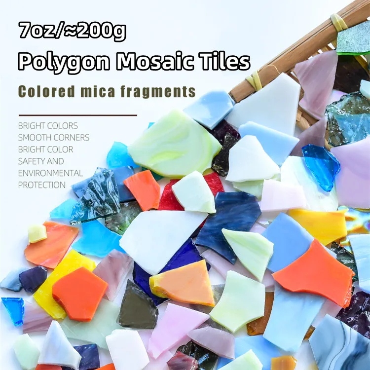 

7oz/200g Polygon Mica Mosaic Tiles DIY Craft Colored Fragments Glass Tile Mosaic Making Materials Irregular Shape Pieces