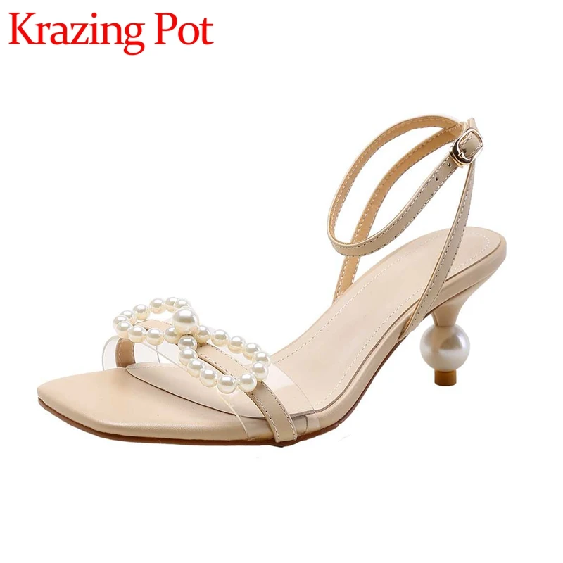 Krazing Pot Big Size Genuine Leather Peep Toe Strange High Heel Pearl Butterfly-knot Buckle Strap Fairy Style Women Sandals L22
Krazing Pot Big Size Genuine Leather Peep Toe Strange High Heel Pearl Butterfly-knot Buckle Strap Fairy Style Women Sandals L22