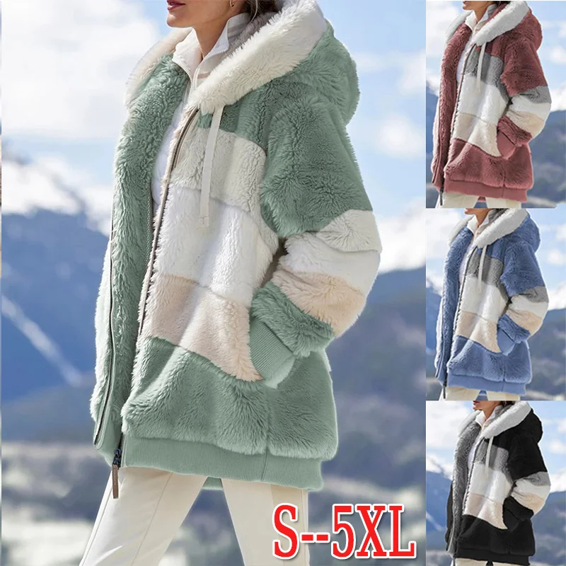 Women Hooded Jackets Winter Fleece Warm Zipper Casual Patchwork Coats Faux Fur Long Cardigan Jacket Womens Relaxed Warm Outerwer
Women Hooded Jackets Winter Fleece Warm Zipper Casual Patchwork Coats Faux Fur Long Cardigan Jacket Womens Relaxed Warm Outerwer