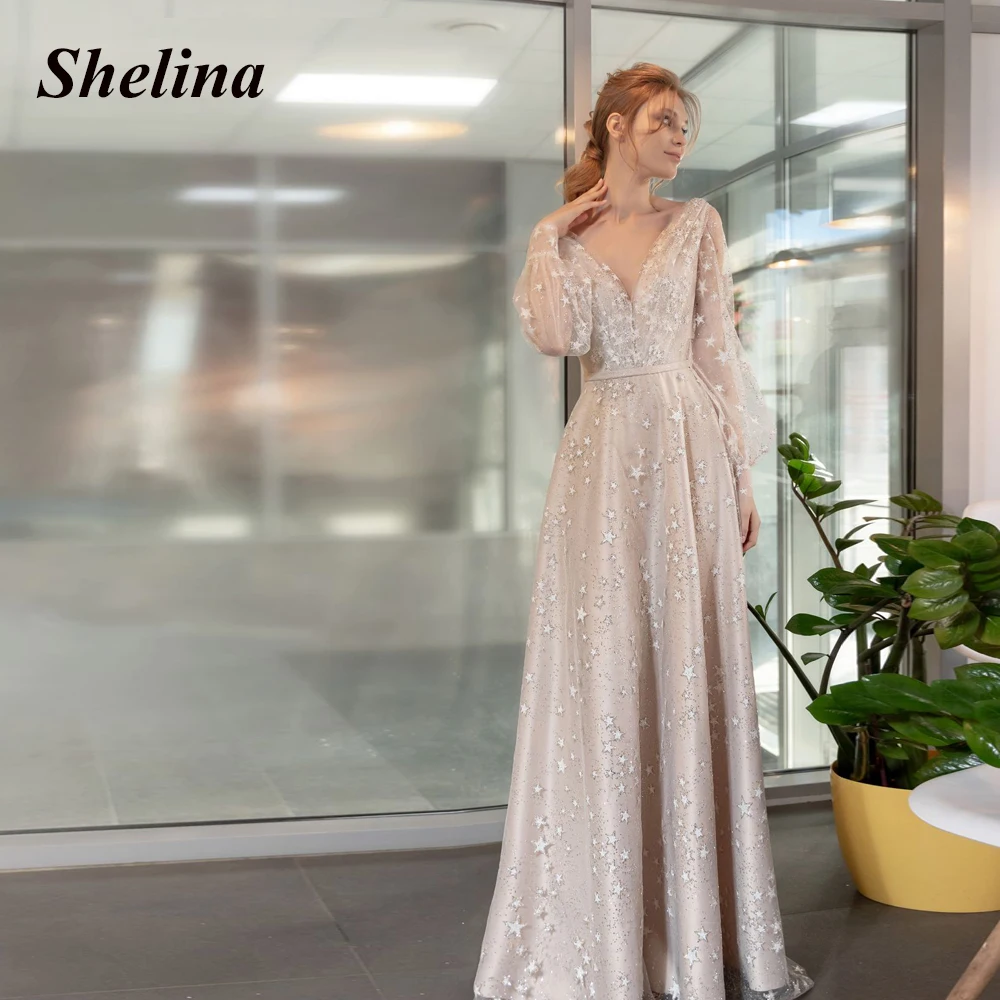 Illusion Star Pattern Glitter Elegant Evening Gowns For Women V-Neck Full Sleeve A-LINE Robe De Ball Stretch Custom Made
Illusion Star Pattern Glitter Elegant Evening Gowns For Women V-Neck Full Sleeve A-LINE Robe De Ball Stretch Custom Made