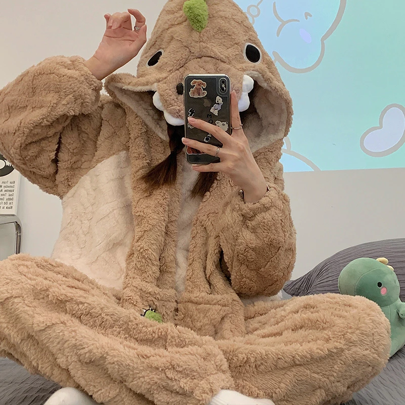Winter Women Pajamas Set Cartroon Dinosaur Plush Soft Thicken Pyjamas Sleepwear Korean Femme Pijamas Suit 2PCS Leisure wear
Winter Women Pajamas Set Cartroon Dinosaur Plush Soft Thicken Pyjamas Sleepwear Korean Femme Pijamas Suit 2PCS Leisure wear