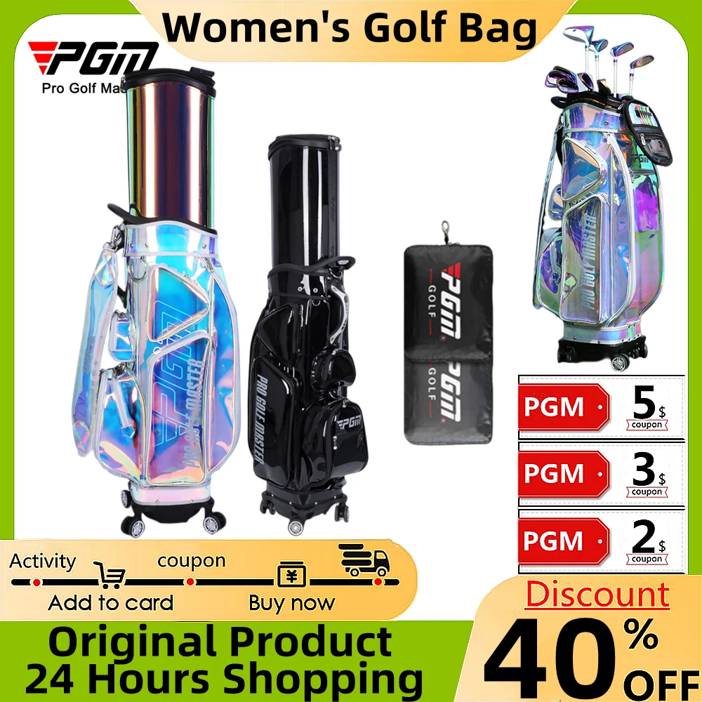 

PGM New Golf Ladies Colorful Telescopic Ball Packag 13 Clubs Tpu Waterproof Four-Wheel Air Consignment Multi-Function Ball Bag