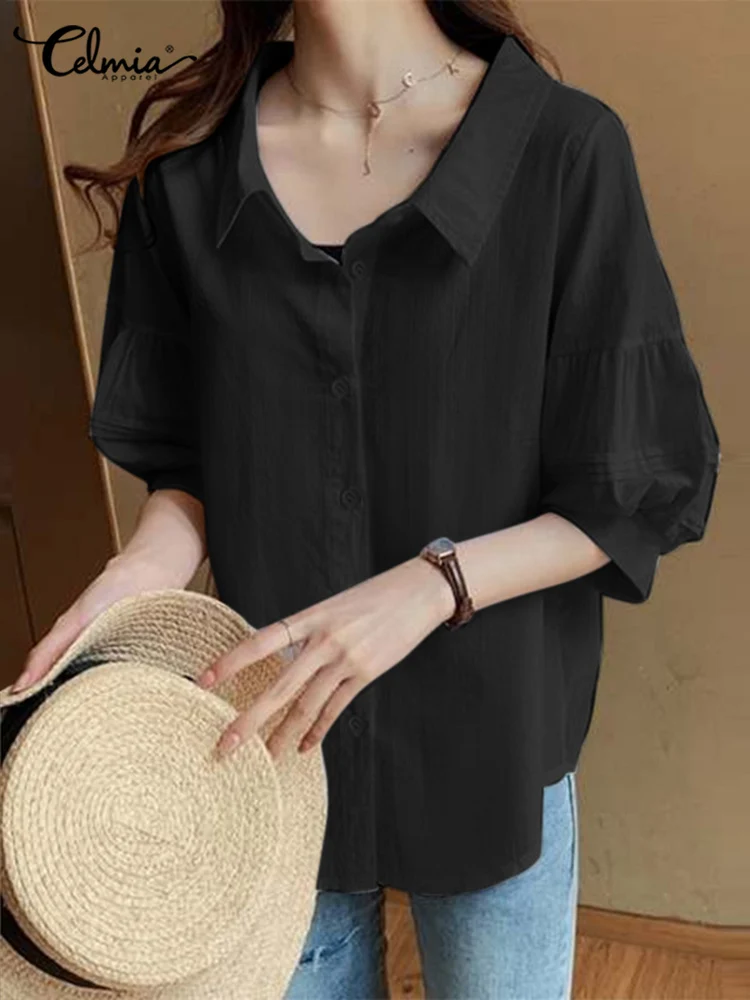 Celmia Casual Cotton Linen Blouse 2022 Summer Women Lapel Collar Shirt Elegant Lantern 3/4 Sleeve Pleated Tops All-match Shirts
Celmia Casual Cotton Linen Blouse 2022 Summer Women Lapel Collar Shirt Elegant Lantern 3/4 Sleeve Pleated Tops All-match Shirts