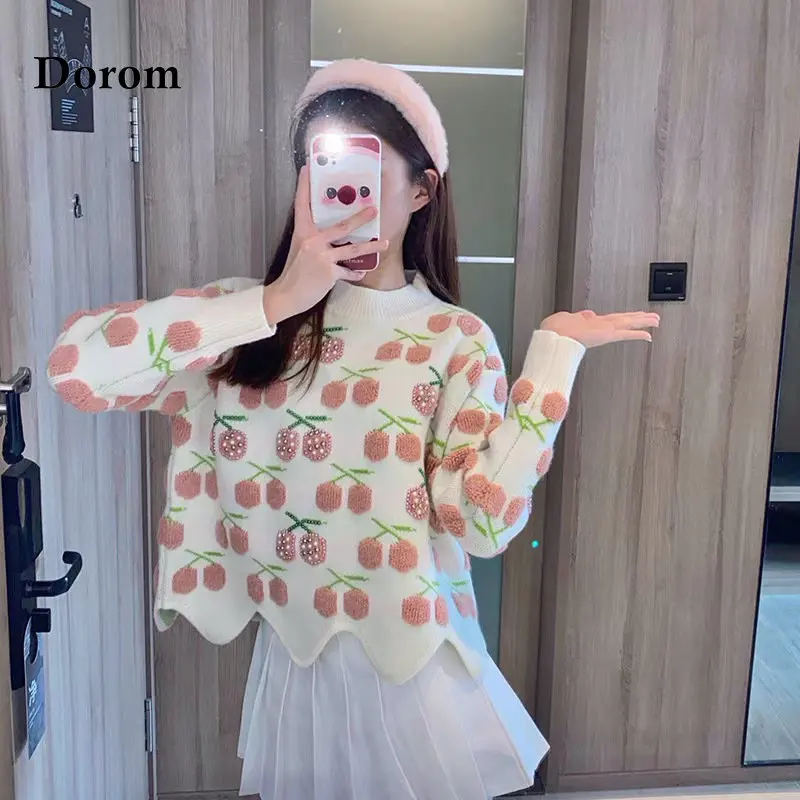 Vintage Cherry Beading Sweater Women Autumn Korean Style O-neck Wave Knitted Jumpers Female Casual Loose Long Sleeves Pullovers
Vintage Cherry Beading Sweater Women Autumn Korean Style O-neck Wave Knitted Jumpers Female Casual Loose Long Sleeves Pullovers