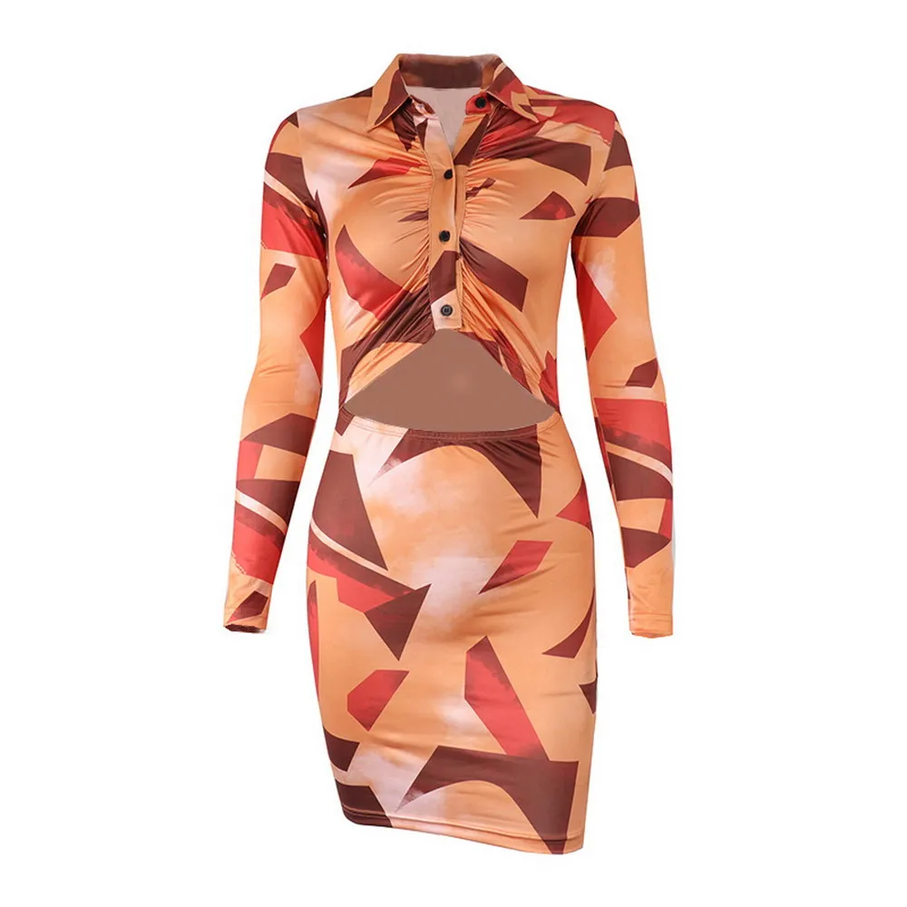 New Women's Printed Buttoned Cutout Long-sleeved Lapel Multicolor Mini Dresses Tight Shirt Dress Y2k Women Clothing
New Women's Printed Buttoned Cutout Long-sleeved Lapel Multicolor Mini Dresses Tight Shirt Dress Y2k Women Clothing