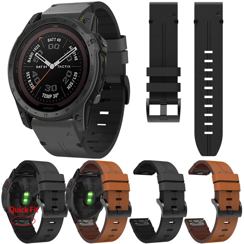 

22 26mm Quickfit Leather Watch Straps For Garmin Tactix 7 Pro Delta Bravo / Fenix 7 7X 6 6X 5 Epix Gen 2 Band Bracelet Wristband