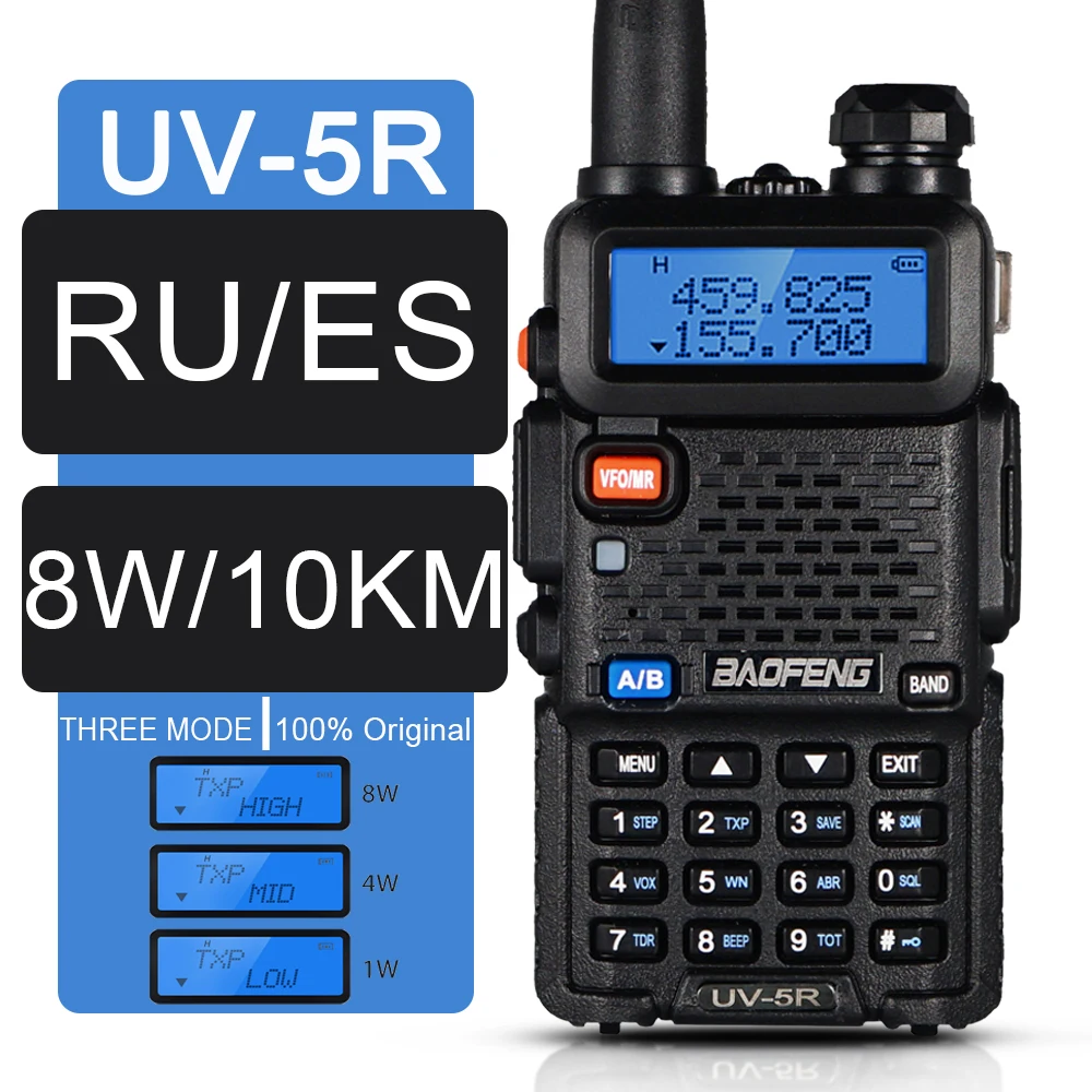 

Original Baofeng UV-5R 10KM CB Ham Radio Station Two-way Amateur VHF Powerful 8W /5W UV-5R Walkie-talkie for Uv5r Hunting Radios