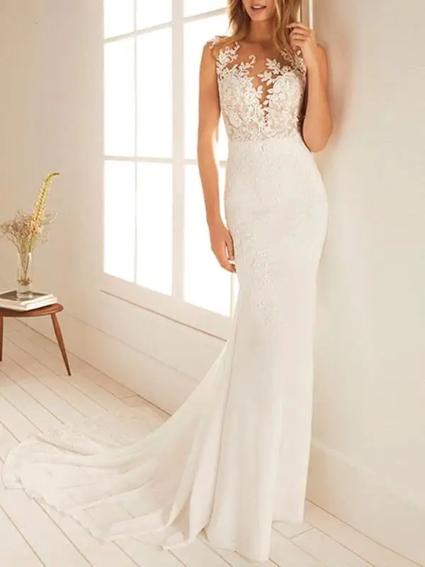 New Simple Lace Appliqued Mermaid Wedding Dresses Bridal Gowns Spaghetti Open Back Beach Bohemian Bridal Gown
New Simple Lace Appliqued Mermaid Wedding Dresses Bridal Gowns Spaghetti Open Back Beach Bohemian Bridal Gown