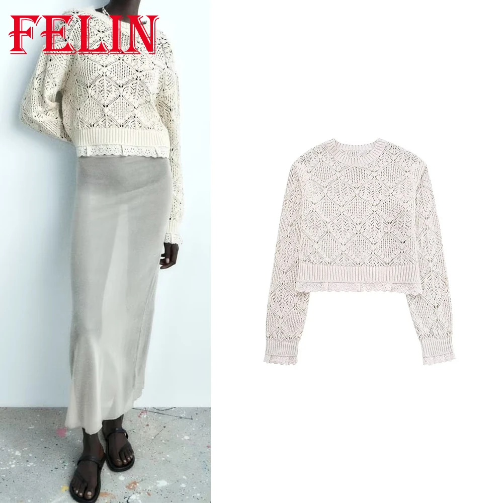 TRAF 2023 Autumn Casual Woman Sweater O-Ncek Lace Spliced Sweater Loose Pullovers Vintage Sweater Stylish Female Knitted Tops
TRAF 2023 Autumn Casual Woman Sweater O-Ncek Lace Spliced Sweater Loose Pullovers Vintage Sweater Stylish Female Knitted Tops