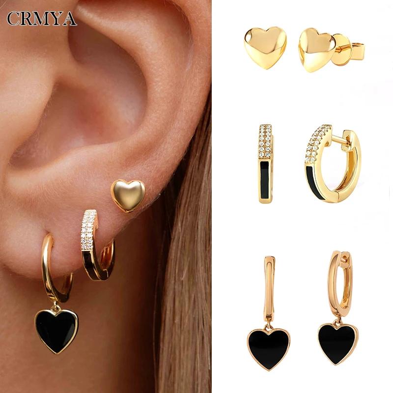 

CRMYA Gold Enamel Filled Hoop Stud Drop Earrings For Women Vintage Piercing Heart Dangle Earrings Set 2022 Jewelry Wholesale