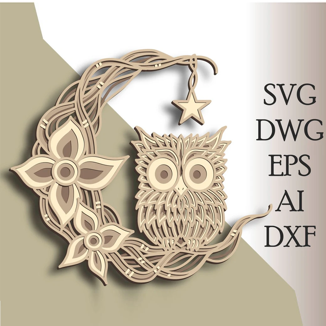 Многослойная Векторная модель Совы домашний декор настенное искусство DWG DXF сoг