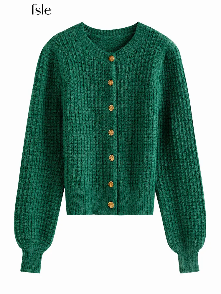 FSLE 16.6% Wool Waffle Chunky Knit Crewneck Cardigan Women Retro Green Short Cardigans Solid Female Single Breasted Sweaters
FSLE 16.6% Wool Waffle Chunky Knit Crewneck Cardigan Women Retro Green Short Cardigans Solid Female Single Breasted Sweaters
