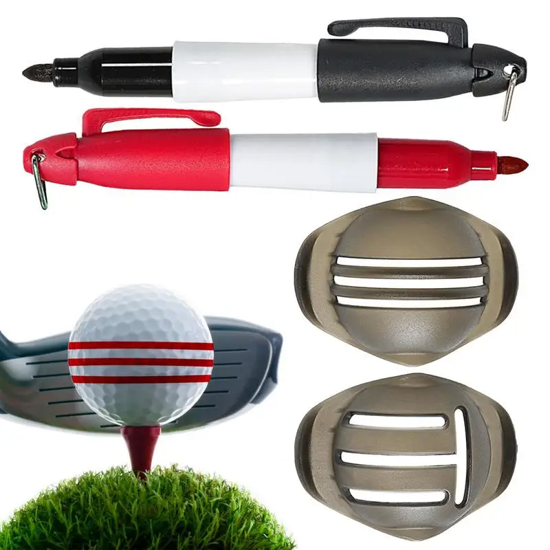 

Трафарет для маркера мяча для гольфа с 2 водонепроницаемыми ручками, точный маркер для линии мяча для гольфа, инструмент для выравнивания и идентификации мяча для гольфа