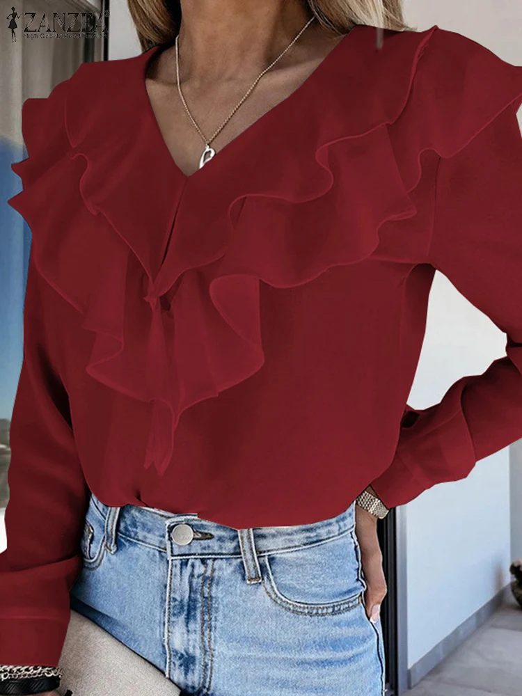 Long Sleeve V-Neck Ruffle Blusas ZANZEA Spring Solid Color Women Blouse Femme Fashion Casual Elegant Flounce Work OL Tunic Shirt
Long Sleeve V-Neck Ruffle Blusas ZANZEA Spring Solid Color Women Blouse Femme Fashion Casual Elegant Flounce Work OL Tunic Shirt