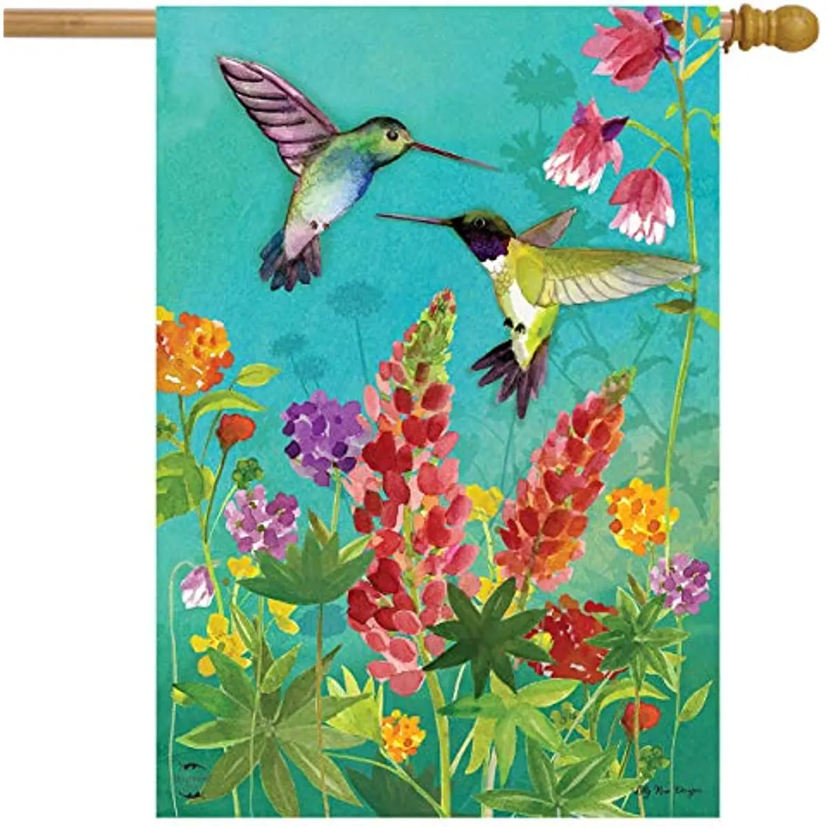 Hummingbird Greeting Spring House Flag Floral Birds 
Hummingbird Greeting Spring House Flag Floral Birds