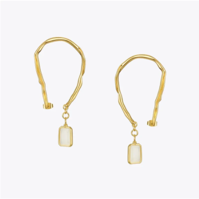 Women's 18ct Gold Plated Brass Irregular Jade Dangle Earrings Gold Stone Hoop Earrings Fashion Simple Jewellery Party Favours
Women's 18ct Gold Plated Brass Irregular Jade Dangle Earrings Gold Stone Hoop Earrings Fashion Simple Jewellery Party Favours