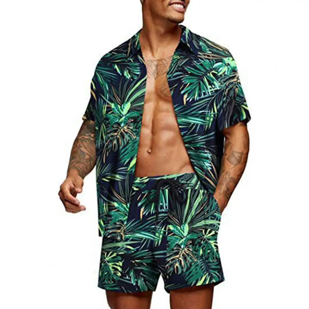 Hot!2Pcs/Set Turn-down Collar Short Sleeve Men Hawaiian Set Pockets Tropical Leaves Print Shirt Shorts Set for Daily Wear
Hot!2Pcs/Set Turn-down Collar Short Sleeve Men Hawaiian Set Pockets Tropical Leaves Print Shirt Shorts Set for Daily Wear
