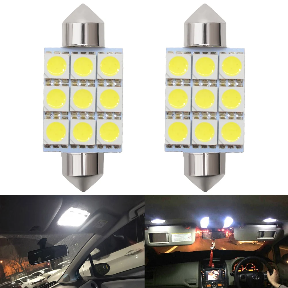 2pc White C5W C10W 5050 9SMD Ceiling Bulb 9Leds 36mm 39mm 41mm DC 12V Car LED Dome Festoon Door Light Reading Lamps Interior Led 
2pc White C5W C10W 5050 9SMD Ceiling Bulb 9Leds 36mm 39mm 41mm DC 12V Car LED Dome Festoon Door Light Reading Lamps Interior Led