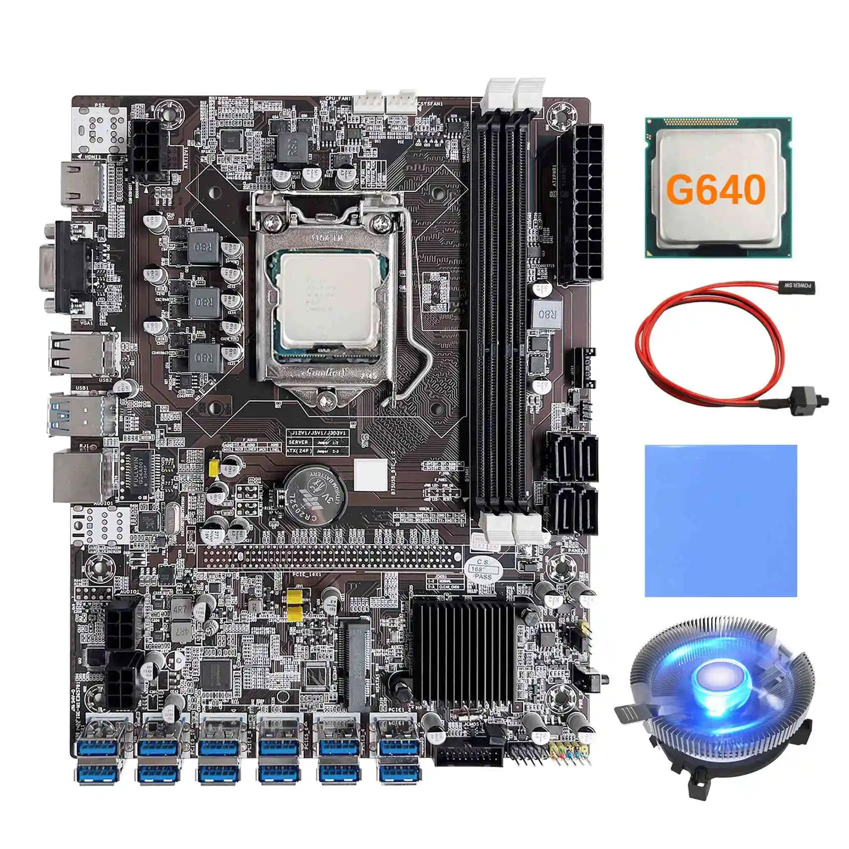 Новая материнская плата B75 12 Card GPU BTC для майнинга + процессор G640 + вентилятор + термоподушка + кабель переключателя 12x USB 3,0 слот LGA1155 DDR3 ОЗУ MSATA
Новая материнская плата B75 12 Card GPU BTC для майнинга + процессор G640 + вентилятор + термоподушка + кабель переключателя 12x USB 3,0 слот LGA1155 DDR3 ОЗУ MSATA