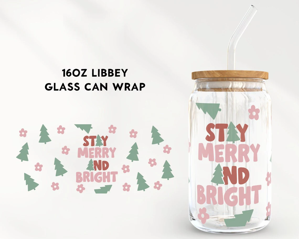 Stay Merry and Bright For Libbey 16oz Can Glass Christmas UV DTF Coffee Can Wrap Libbey Glass Wrap
Stay Merry and Bright For Libbey 16oz Can Glass Christmas UV DTF Coffee Can Wrap Libbey Glass Wrap