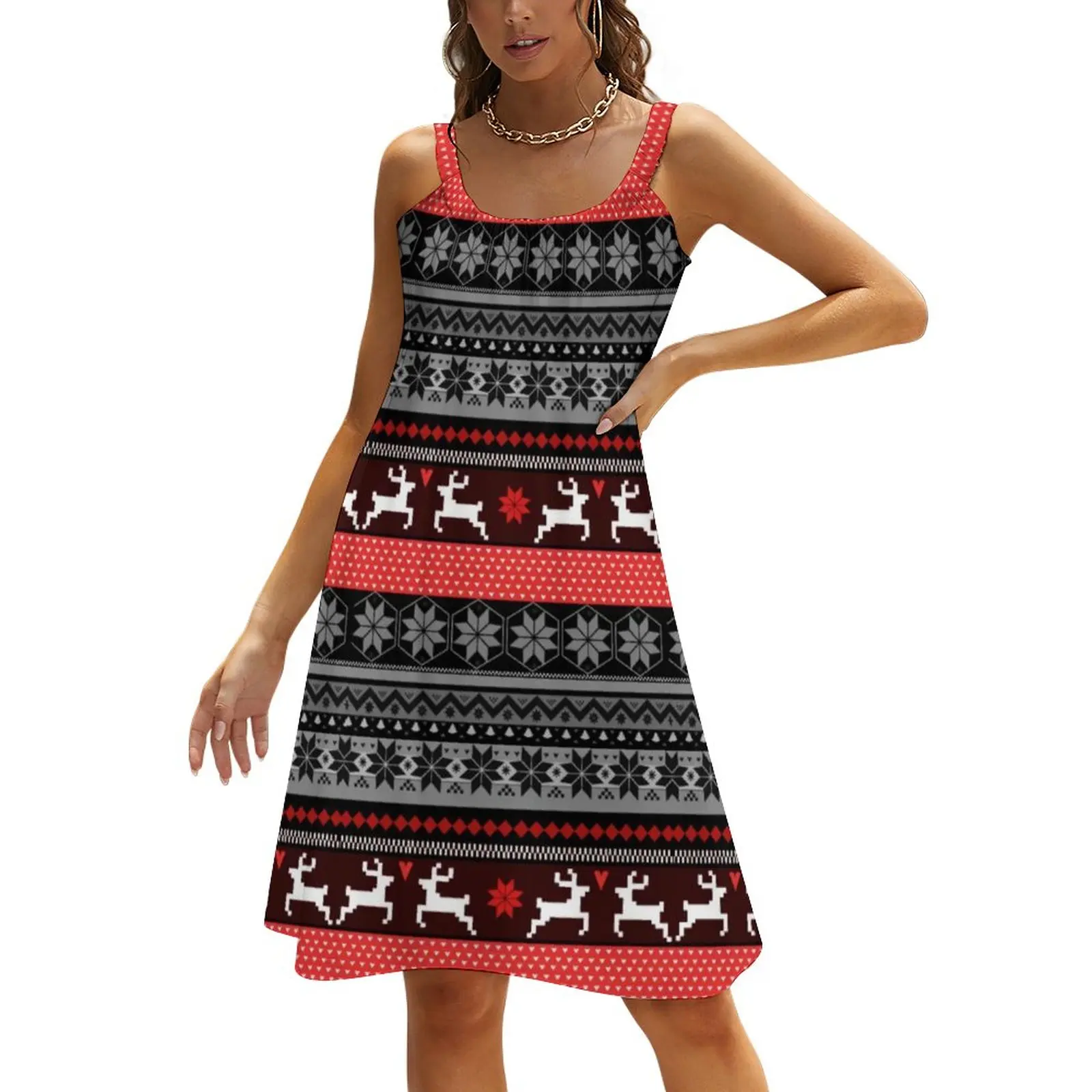 Nordic Animal Dress Red Fair Isle Pattern Trendy Dresses Summer Casual Oversized Sundress Female Pattern Vestido
Nordic Animal Dress Red Fair Isle Pattern Trendy Dresses Summer Casual Oversized Sundress Female Pattern Vestido