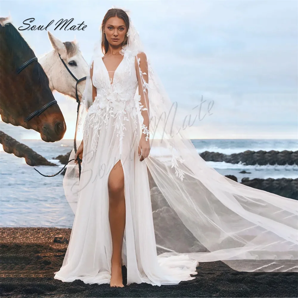 Boho Sexy Split A Line Wedding Dress For Women White Lace Applique Bridal Gown Sweetheart Backless Bridal Dress Robe De Mariée
Boho Sexy Split A Line Wedding Dress For Women White Lace Applique Bridal Gown Sweetheart Backless Bridal Dress Robe De Mariée