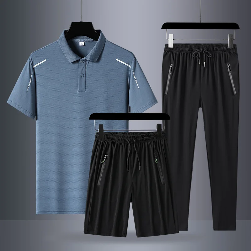 2023 Summer Running Sets Quick-dry Short Sleeve Men Set Ice Silk 3-piece Tracksuit for Men Including T-shirt Shorts Sweatpants
2023 Summer Running Sets Quick-dry Short Sleeve Men Set Ice Silk 3-piece Tracksuit for Men Including T-shirt Shorts Sweatpants