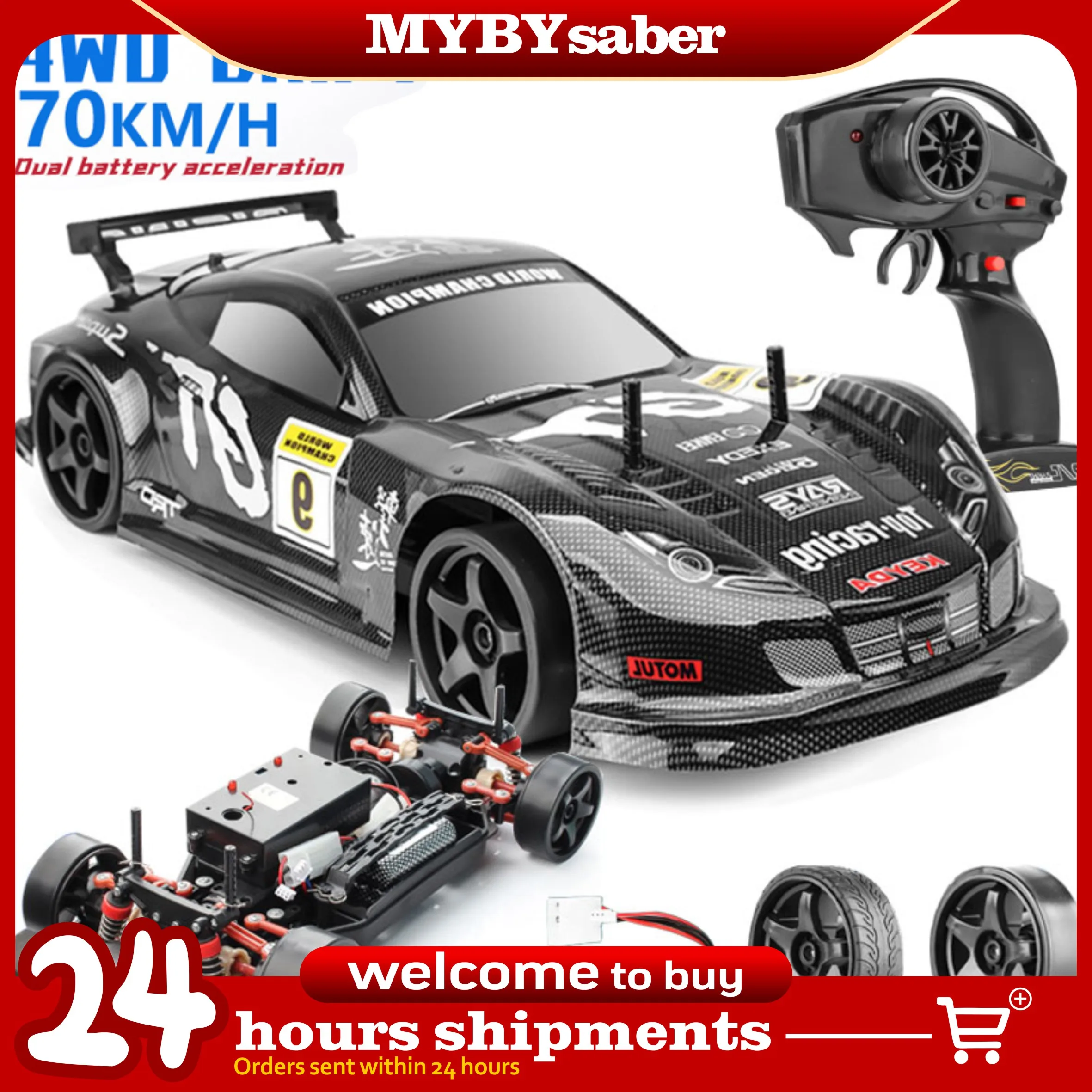 

1:10 70km/h Remote Control Car 4wd High Speed Drift 2.4g Rc Car Shock Absorber Anti-collision Rc Toys Christmas Gift