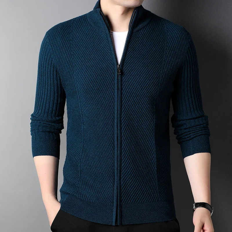 

Свитер модный свитер утепленный кардиган весна-осень пальто с воротником-стойкой корейский свитер верхняя одежда и стильный шерстяной мужской свитер