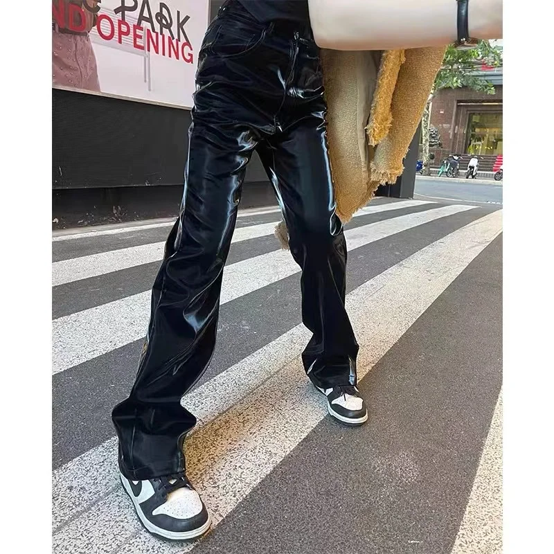 European and n minority design bright surface liquid leather trousers liquid light sense thin straight black trousers high-waist
European and n minority design bright surface liquid leather trousers liquid light sense thin straight black trousers high-waist
