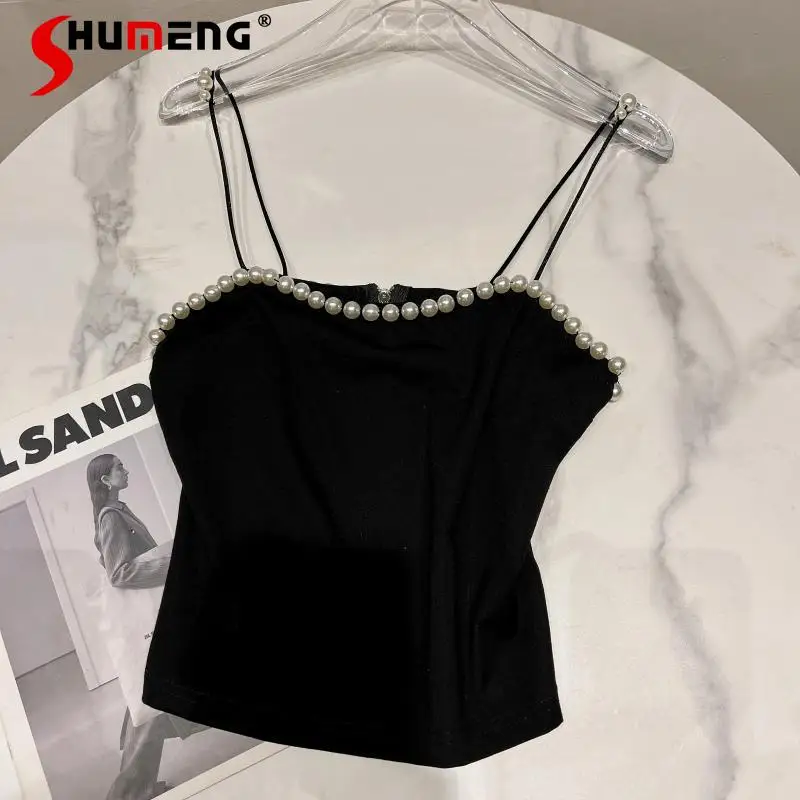 Sexy Outer Wear Crop Top 2022 Spring New Stringed Pearls Design Stretch Slim Fit Socialite Camisole Bottoming Shirt or Women
Sexy Outer Wear Crop Top 2022 Spring New Stringed Pearls Design Stretch Slim Fit Socialite Camisole Bottoming Shirt or Women