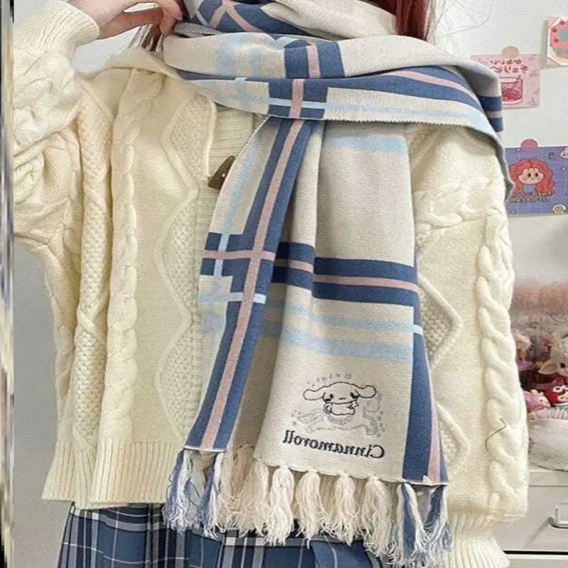 

Кавайный Sanrio Cinnamoroll Kuromi My Melody осенне-зимний теплый шарф аниме девушка сердце студент колледж Стиль Удобный шарф
